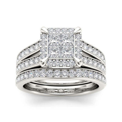 1 1/2 CT.T.W. Natural Diamond 14K White Gold Bridal Set, Color: White ...