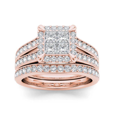 1 1/2 CT. T.W. Diamond 14K Rose Gold Bridal Set, Color: Rose Gold ...