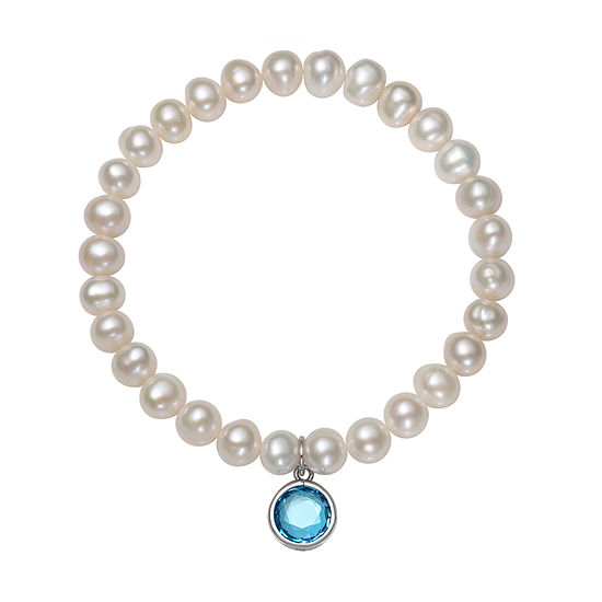 White Cultured Freshwater Pearl Sterling Silver Stretch Bracelet