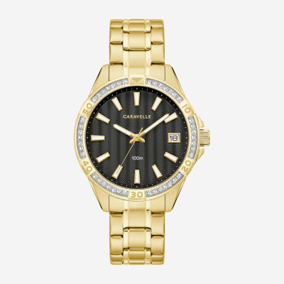 Caravelle Designed By Bulova Aqualuxx Womens Crystal Accent Gold Tone Stainless Steel Bracelet Watch 44m116