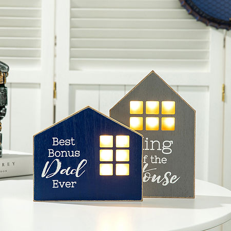 Glitzhome Fathers Day Table Block Sign 2-pc. Lighted Tabletop Decor, One Size, Blue