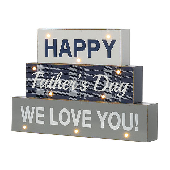 Glitzhome 12"L Wooden Fathers Day Block Sign Lighted Tabletop Decor