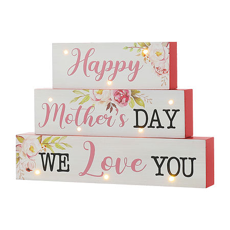 Glitzhome 12L Wooden Mothers Day Block Sign Lighted Tabletop Decor, One Size, Pink