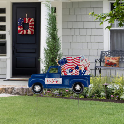 Glitzhome 23.5" Metal Patriotic Truck 4th of July Yard Art