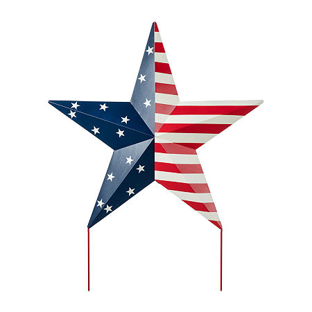 Glitzhome 30.75H Metal Patriotic Star 4th Of July Yard Art, One Size, Red