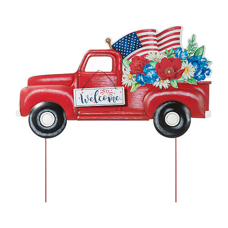 Glitzhome 23.5L Metal Patriotic Truck 4th Of July Yard Art, One Size, Red