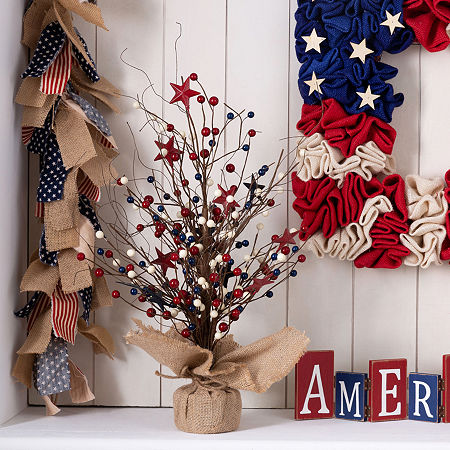 Glitzhome 20H Patriotic Berry Tree Tabletop Decor, One Size, Red