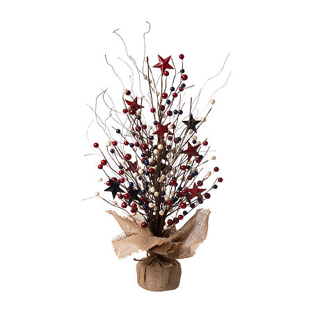 Glitzhome 20H Patriotic Berry Tree Tabletop Decor, One Size, Red