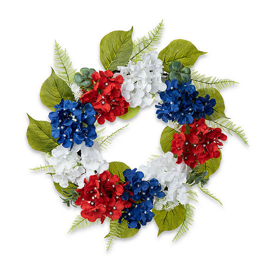Glitzhome 22"D Patriotic Hydrangea Wreath