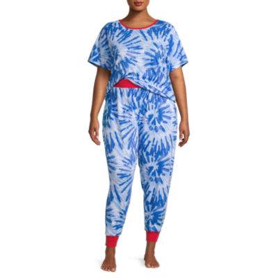 Hope & Wonder Womens Plus Crew Neck Short Sleeve 2-pc. Pant Pajama Set