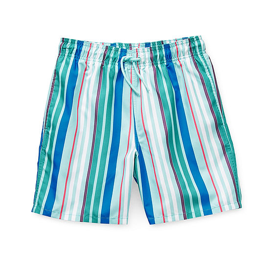 Thereabouts With Boxer Brief Liner Little & Big Boys Striped Swim Trunks