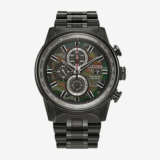 Citizen Nighthawk Mens Chronograph Black Stainless Steel Bracelet Watch Ca0805-53x