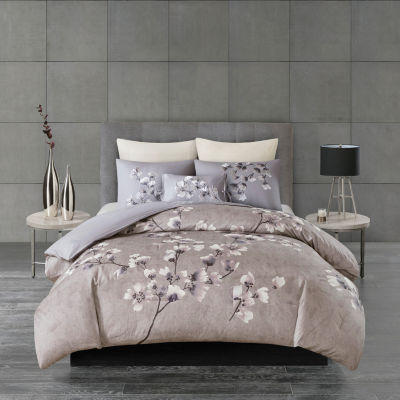 N Natori Sakura Blossom 3PC Cotton Sateen Printed Comforter Set