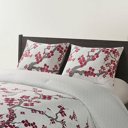 N Natori Cherry Blossom 3pc Comforter Mini Set, One Size, Gray