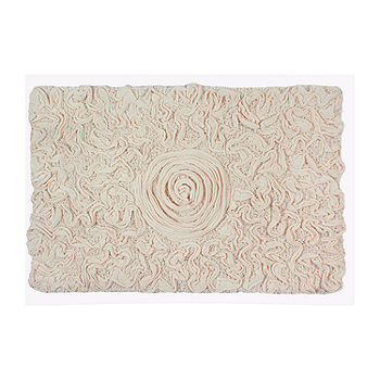Knightsbridge Luxurious Block Pattern High Quality Year Round Cotton with Non-Skid Back Bath Rug 17 x 24 Ivory