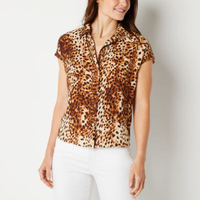 Worthington Womens Short Sleeve Regular Fit Button-Down Shirt