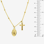 Womens 14K Gold Lady Of Guadalupe Oval Cross Pendant Necklace