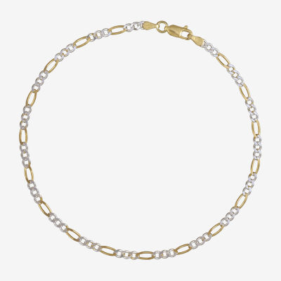 Silver Two-Tone 10" Figaro Ankle Bracelet