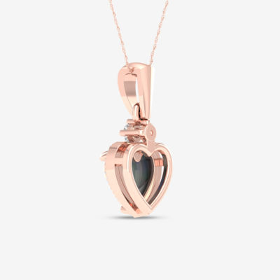 Womens Diamond Accent Genuine Opal 10K Gold Heart Pendant Necklace