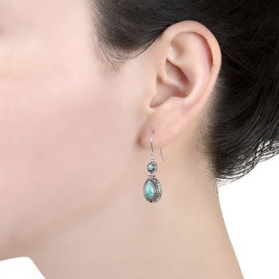 Enhanced Turquoise Oxidized Sterling Silver Teardrop Earrings