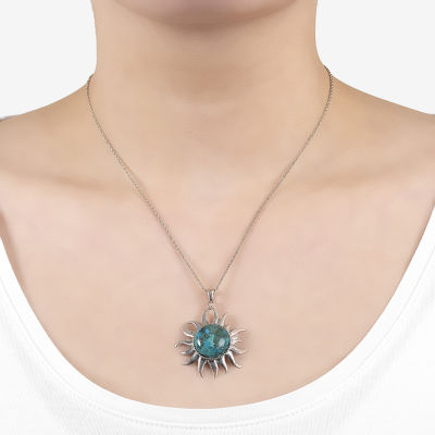 Enhanced Turquoise Filigree Sterling Silver Sun Pendant Necklace