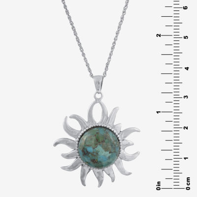 Enhanced Turquoise Filigree Sterling Silver Sun Pendant Necklace