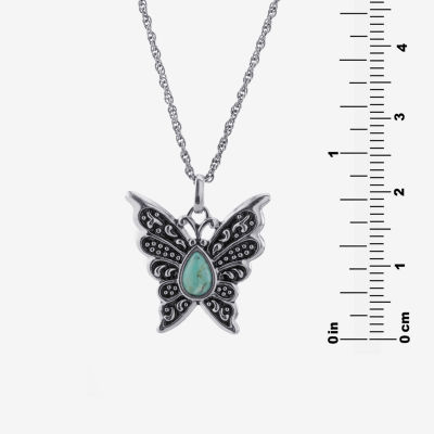 Butterfly Womens Enhanced Blue Turquoise Sterling Silver Butterfly 18 Inch Pendant Necklace