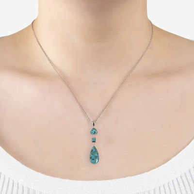 Womens Enhanced Blue Turquoise Sterling Silver 18 Inch Pendant Necklace