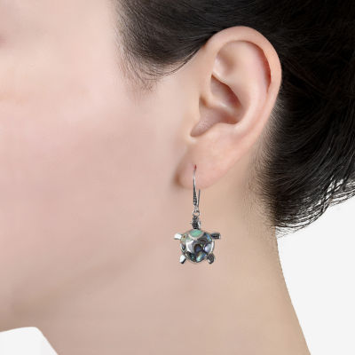 Turtle Womens Genuine Abalone Sterling Silver Drop Earrings