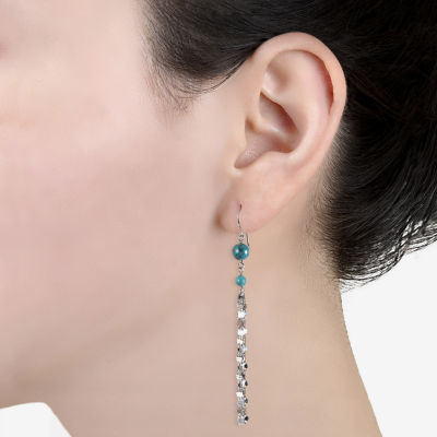 Womens Enhanced Blue Turquoise Sterling Silver Round Drop Earrings
