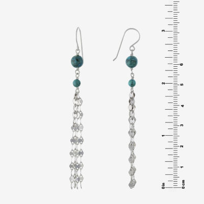 Womens Enhanced Blue Turquoise Sterling Silver Round Drop Earrings