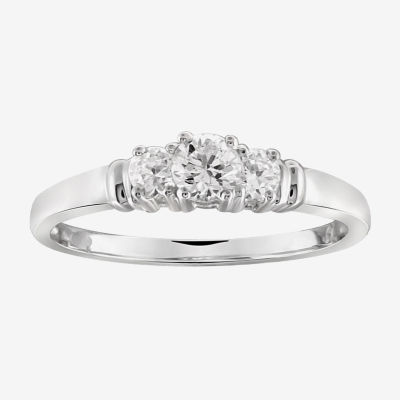 Womens 3/4 CT. T.W. White Cubic Zirconia Sterling Silver 3-Stone Promise Ring