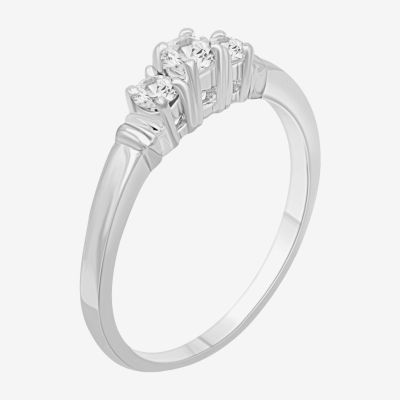 Womens 3/ CT. T.W. White Cubic Zirconia Sterling Silver 3-Stone Promise Ring