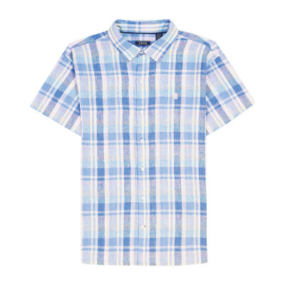 IZOD Premium Linen Big and Tall Mens Classic Fit Short Sleeve Plaid Button-Down Shirt