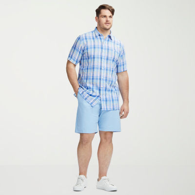 IZOD Premium Linen Big and Tall Mens Classic Fit Short Sleeve Plaid Button-Down Shirt