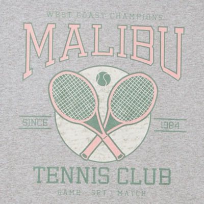 Juniors Malibu Tennis Club Boyfriend Tee Womens Crew Neck Short Sleeve Graphic T-Shirt