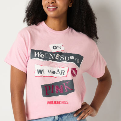 Juniors Mean Girls On Wednesdays We Wear Pink Boyfriend Tee Womens Crew Neck Short Sleeve Graphic T-Shirt