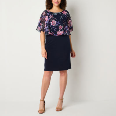 Connected Apparel Sleeveless Floral Popover Sheath Dress