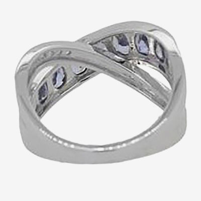 Womens Genuine Purple Tanzanite Sterling Silver Crossover Cocktail Ring