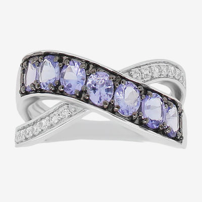 Womens Genuine Purple Tanzanite Sterling Silver Crossover Cocktail Ring