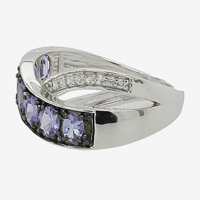 Womens Genuine Purple Tanzanite Sterling Silver Crossover Cocktail Ring