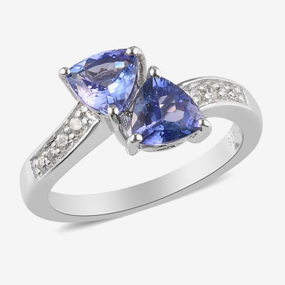 Womens Genuine Purple Tanzanite Sterling Silver Bypass  Cocktail Ring