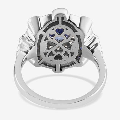 Womens Genuine Purple Tanzanite Sterling Silver Cluster Cocktail Ring