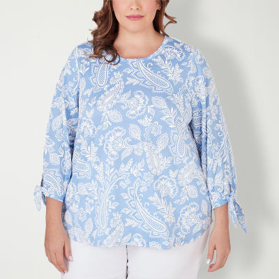 Larky Lark Womens Plus Round Neck 3/4 Sleeve T-Shirt