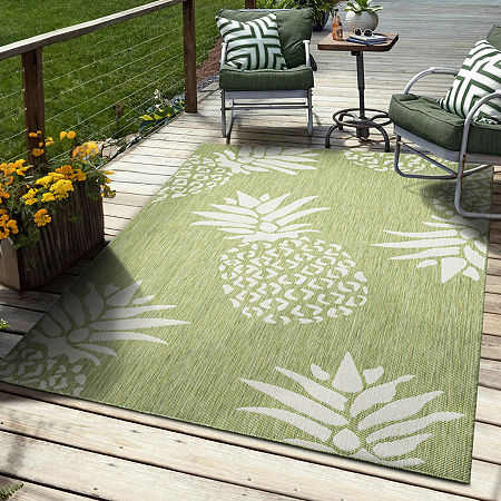 Catherine Pineapples Indoor Outdoor Rectangular Area Rug, One Size, Green