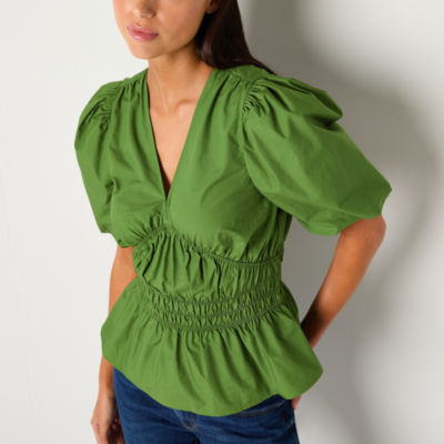 Tinseltown Womens V Neck Short Sleeve Blouse