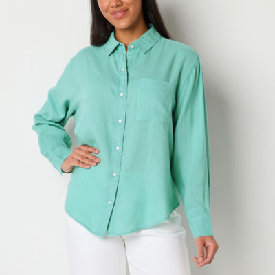 a.n.a Linen Womens Long Sleeve Oversized Button-Down Shirt