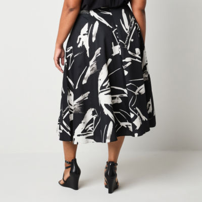 Worthington Womens Mid Rise Midi Flared Skirt-Plus