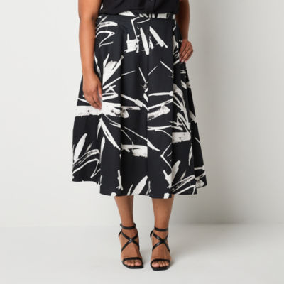 Worthington Womens Mid Rise Midi Flared Skirt-Plus