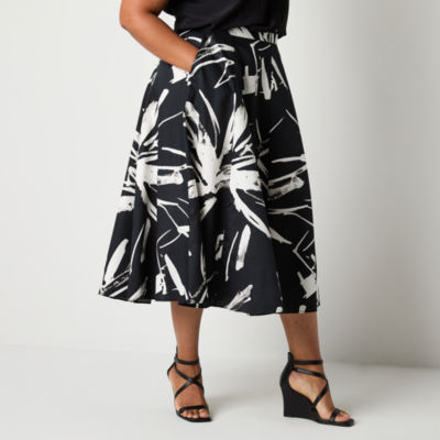 Worthington Womens Mid Rise Midi Flared Skirt-Plus